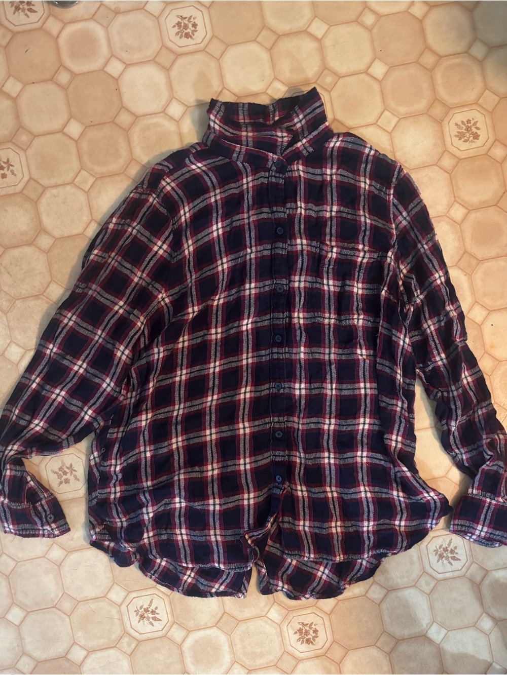 Lucky Brand Women’s Navy and Red Plaid Button-Down Shirt